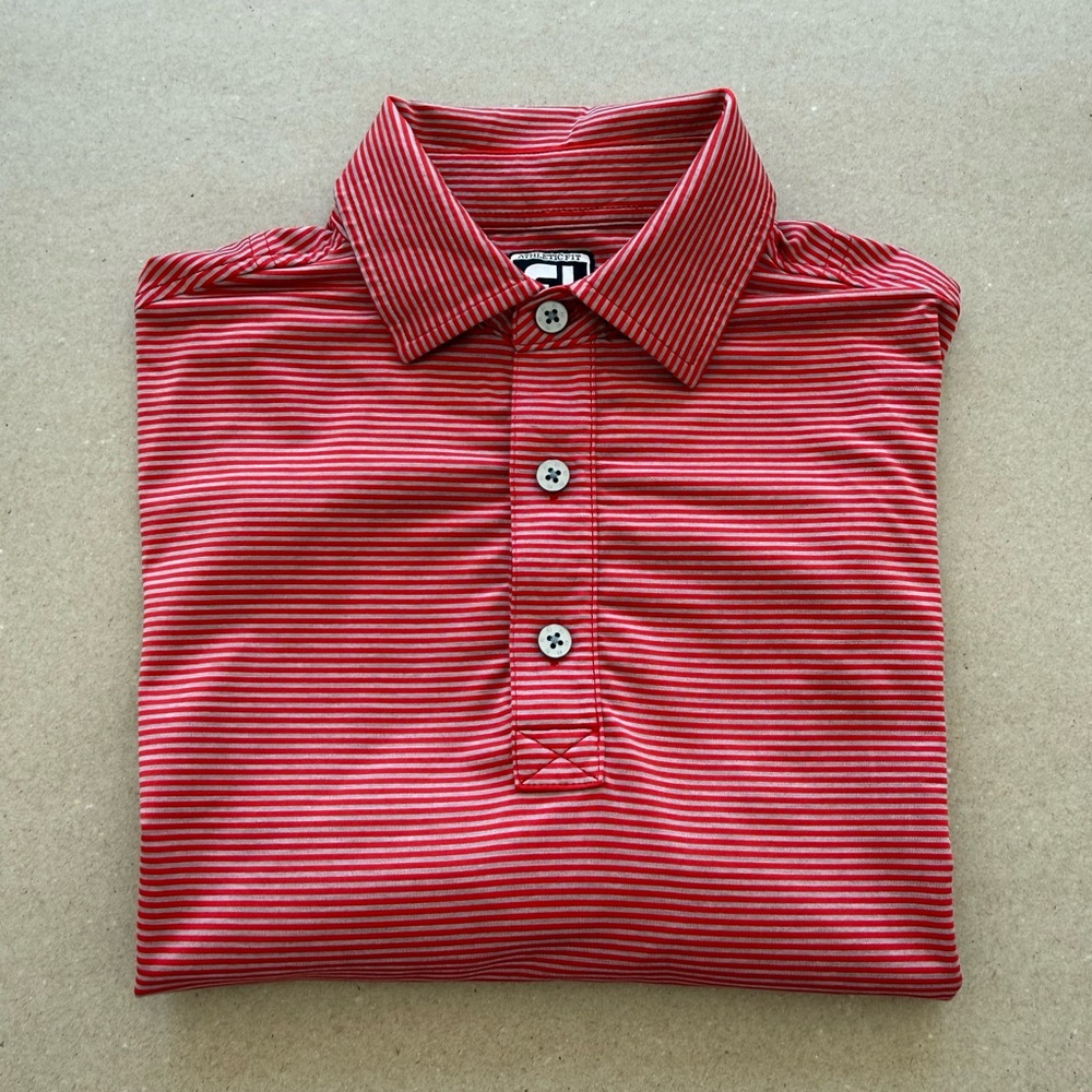 FootJoy — Athletic Fit Men's Red Striped Golf Shirt — Size M